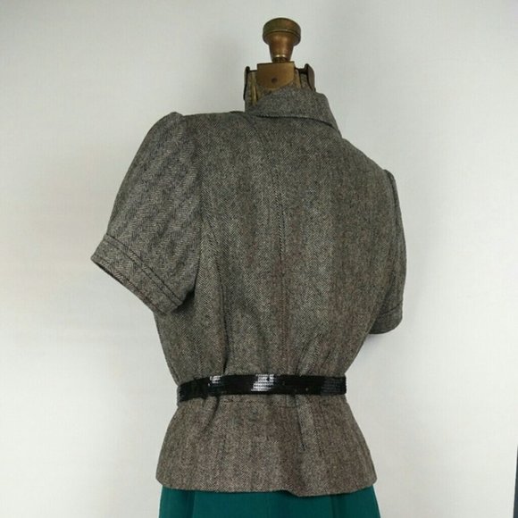 Loft petites herringbone short sleeve grey jacket - Picture 3 of 16